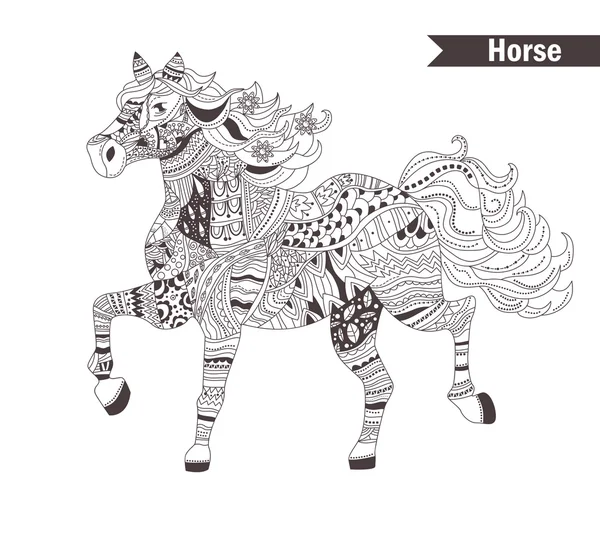 Horse. coloring book for adult — Stock Vector