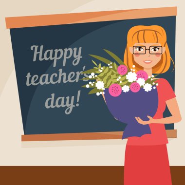 Mutlu öğretmenin günü kartı.