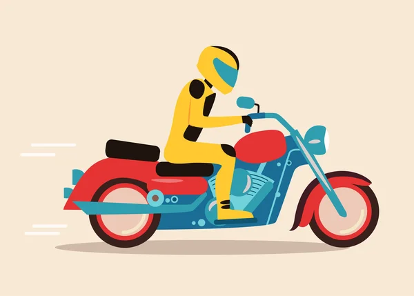 Jezdec v žluté barvě na červené motorce. — Stockový vektor
