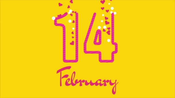 2月14日。心臓は数に落ちます。黄色の背景。休日 — ストック動画