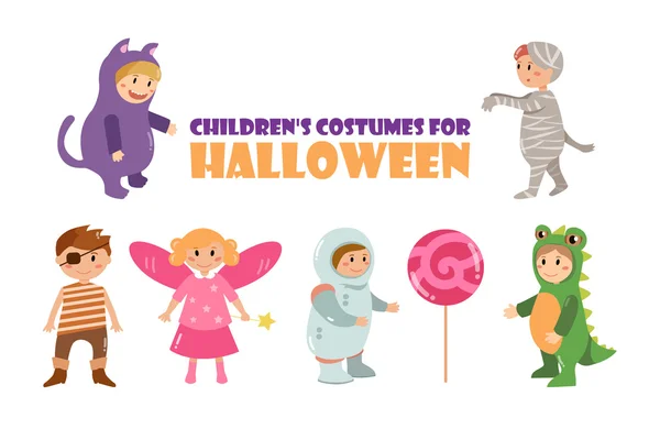 Disfraces infantiles para Halloween . — Vector de stock