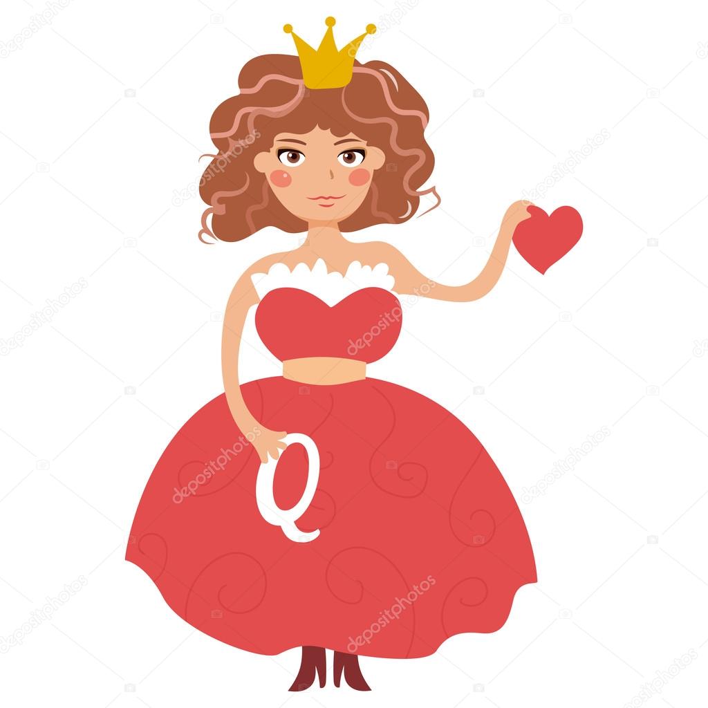 rainha com coroa e vestido vermelho. ilustração vetorial de cartas de jogar.  rainha das cartas de