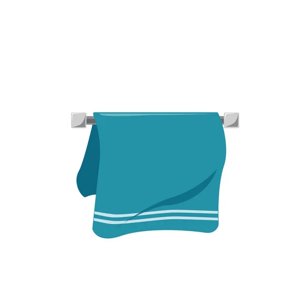 Vector Blaues Handtuch Mit Weißen Streifen Auf Dem Handtuchhalter Isoliert — Stockvektor