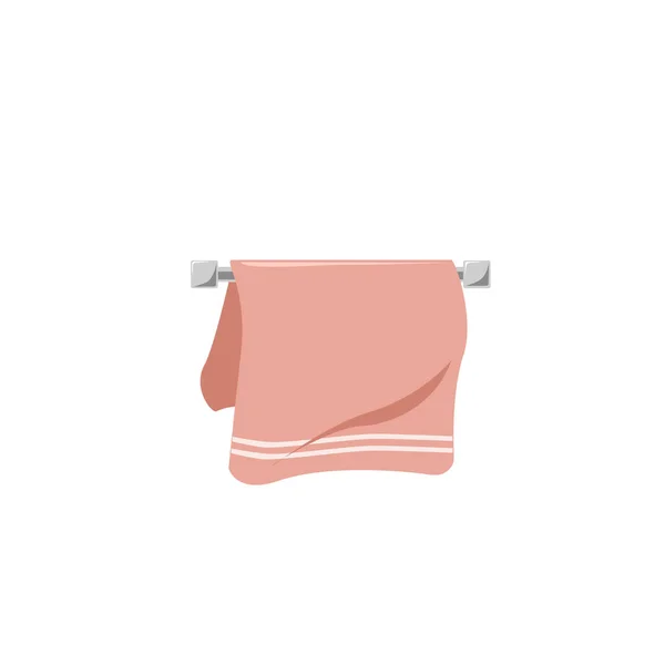 白い背景に隔離されたタオルラック上の白いストライプのベクトルピンクのタオル 浴室用品 — ストックベクタ