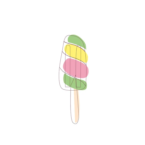 果冰在杆子上呈等高线状的矢量图像 在白色背景上孤立 夏天的糖果 — 图库矢量图片