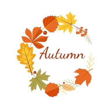 Round Autumn renkli yapraklardan yapılmış güzel bir çerçeve