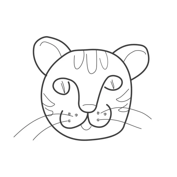 Der Kopf Einer Katze Ein Tiger Doodle Stil Auf Weißem — Stockvektor