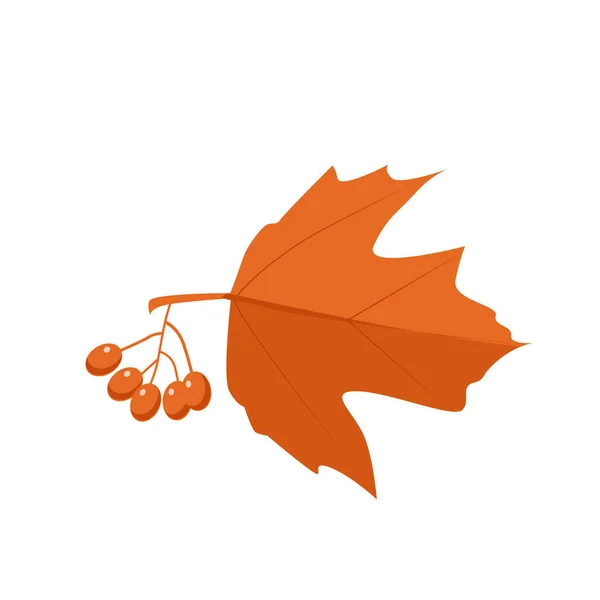 Vector Herfst Oranje Viburnum Blad Met Bessen Cartoon Stijl Een — Stockvector