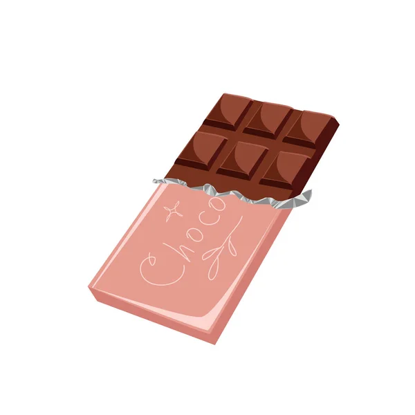 Een Vector Chocoladereep Half Open Van Het Pakket Geïsoleerd Een — Stockvector