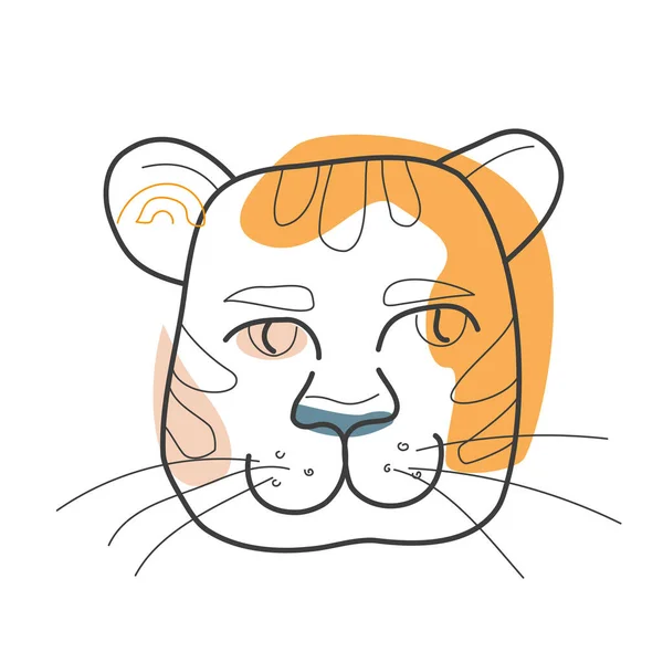 Cabeza Tigre Vectorial Estilo Garabato Con Manchas Colores Aislada Sobre — Vector de stock