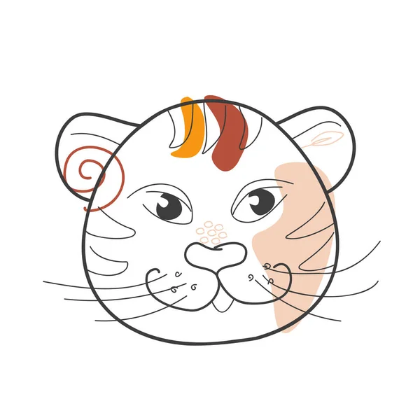 一只快乐的老虎的头 有彩色斑点的涂鸦的风格 为书籍 印刷品 明信片和儿童设计配色的矢量插图 新年的标志 — 图库矢量图片