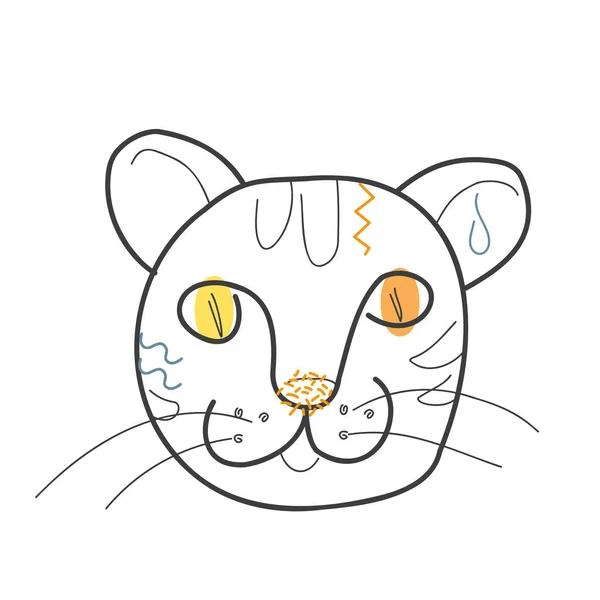 一种有彩色斑点的涂鸦式猫的口吻 印刷品 明信片及儿童设计的矢量图解 — 图库矢量图片