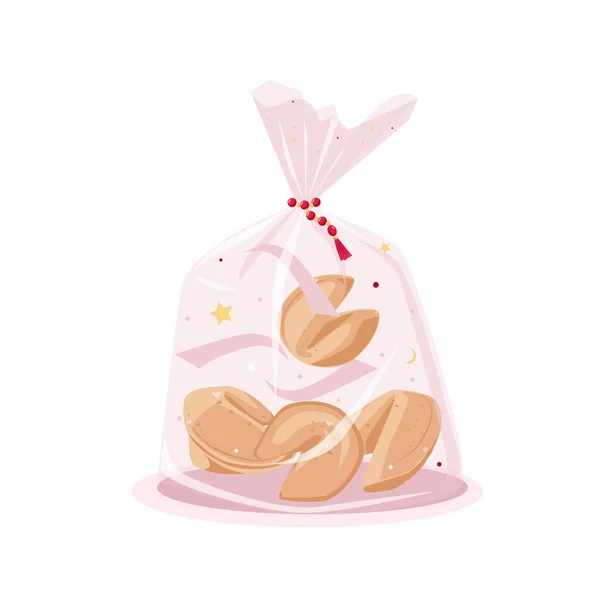 Biscuits Chinois Dans Emballage Transparent Illustration Vectorielle Dessin Animé Sur — Image vectorielle