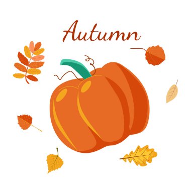 Balkabağı ve yapraklı sonbahar bayrağı