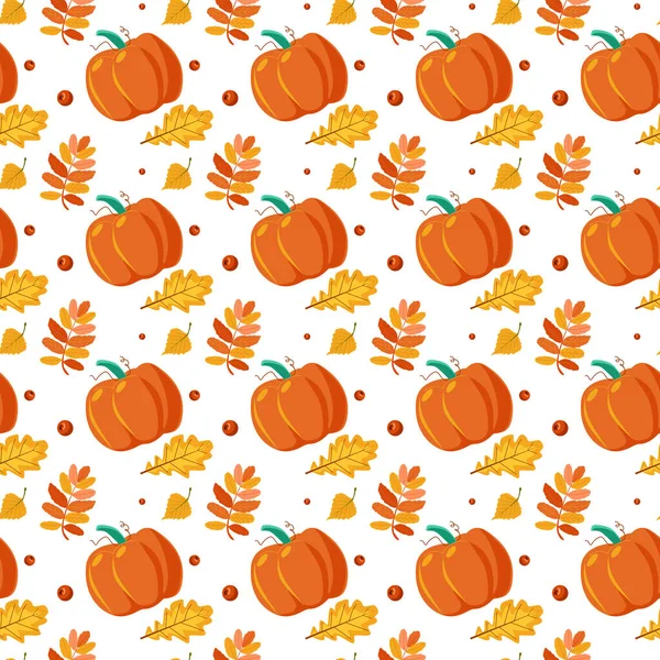 Patrón de calabazas y hojas de otoño — Vector de stock