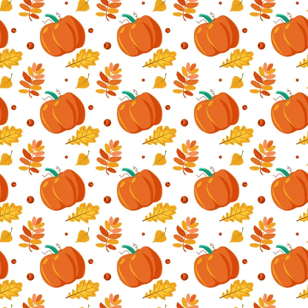 Pattern of pumpkins and autumn leaves — Stock Vector