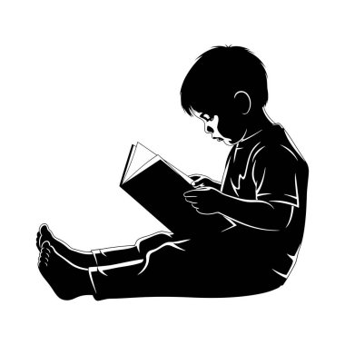 silhouette of a boy reading a book