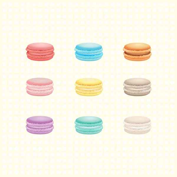 Nine Macarons on light background — Stock Vector