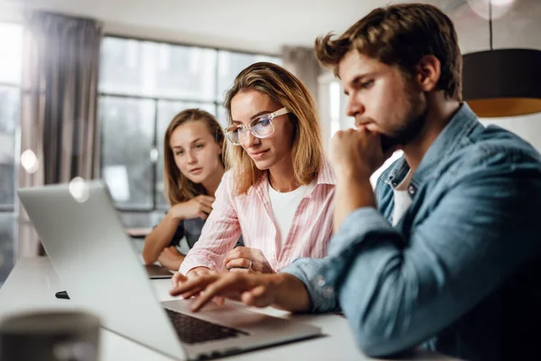 Group Young People Working Studying Together Hipster Team Coworking Young — Stock Photo, Image