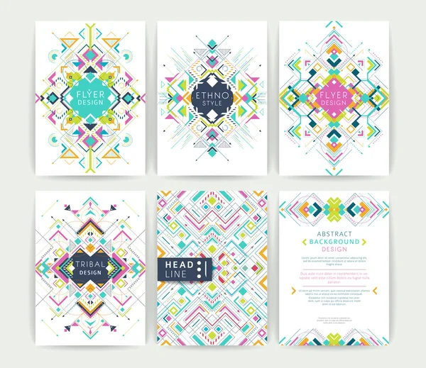 Geometrik soyut renkli el ilanları kümesi