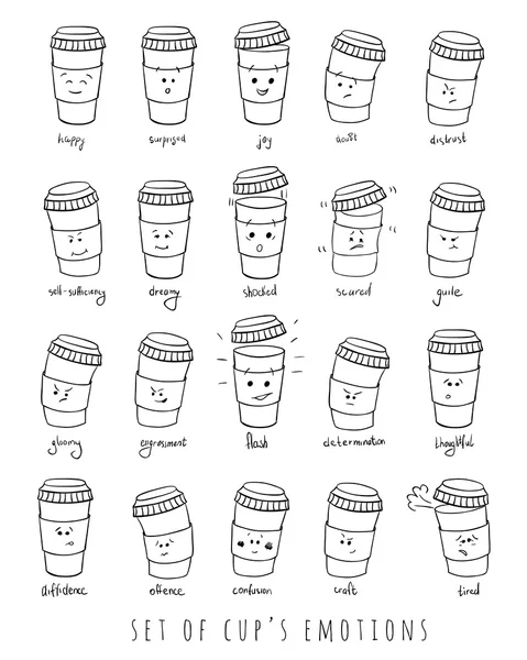 Ensemble de tasses émotions — Image vectorielle