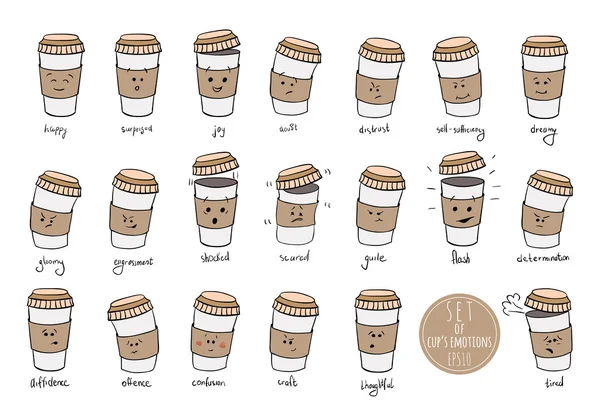 Set of cups emotions — Stock Vector