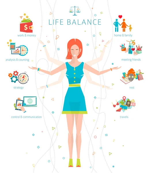 Concepto de trabajo y equilibrio de la vida — Vector de stock