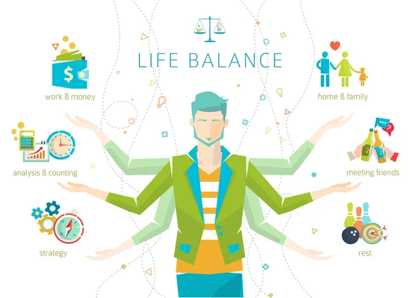 Concepto de trabajo y equilibrio de la vida — Vector de stock