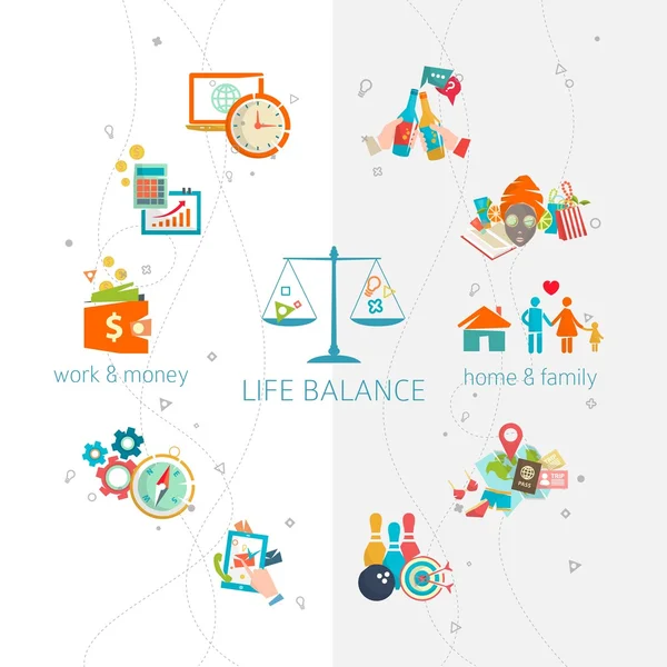 A munka és az élet egyensúlyának fogalma — Stock Vector