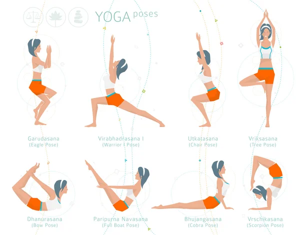 Yoga meditasi set pose - Stok Vektor