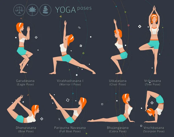 Mujer joven practica yoga — Vector de stock