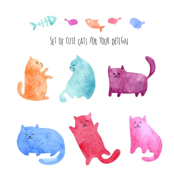 Conjunto de acuarela de gatos lindos — Vector de stock