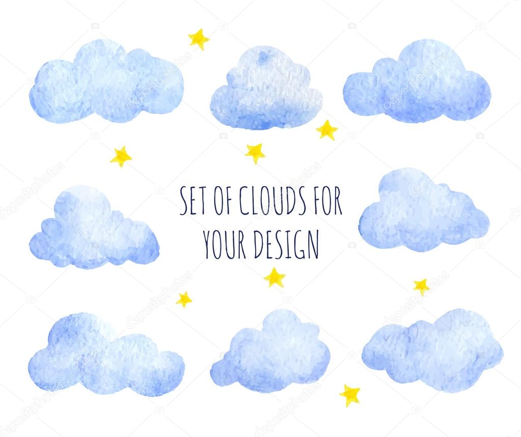 Set of watercolor clouds