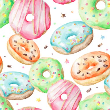 Sweet donuts watercolor pattern clipart