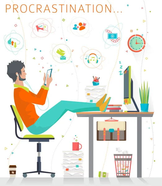 Lazy office Concepto de trabajador — Vector de stock