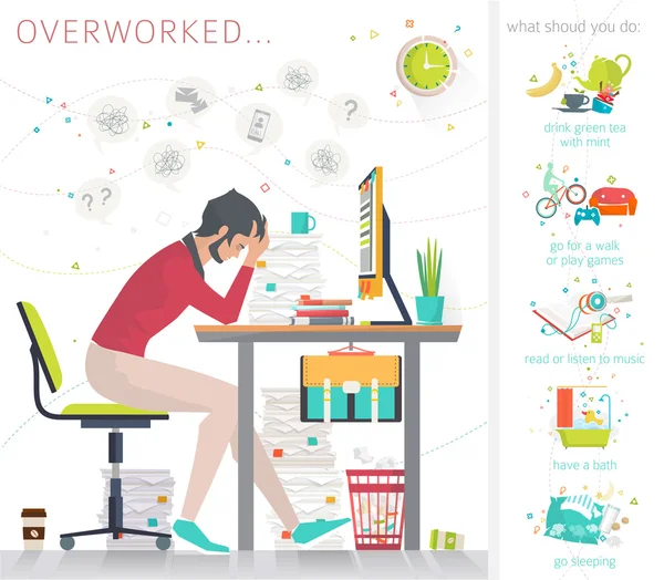 Concept of overworked office man. — Stock Vector