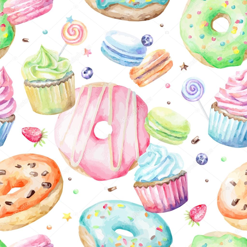 watercolor sweet pastry pattern