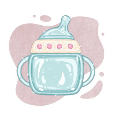 Bebek bardağında böğürtlen, sakinleştirici ve emzik. izole resim