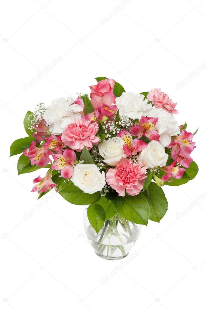 Bouquet of Pink and White Roses, Chrysanthemums, and Lillies