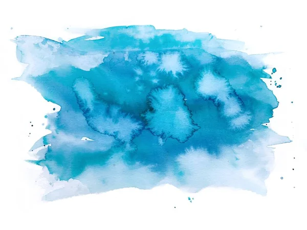 Håndmalt Blå Akvarellbakgrunn Akvarellflekk Sprut Vannfargekonstruksjon Hvit Bakgrunn Abstrakt Utforming – stockfoto