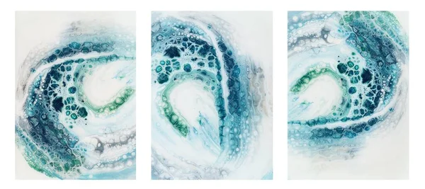 Sada Tekutých Abstraktních Akrylových Maleb Smíšené Bílé Modré Zelené Šedé — Stock fotografie