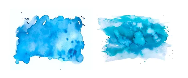 Állítsa Elszigetelt Akvarell Foltok Kék Türkiz Színű Fehér Alapon Absztrakt — Stock Fotó