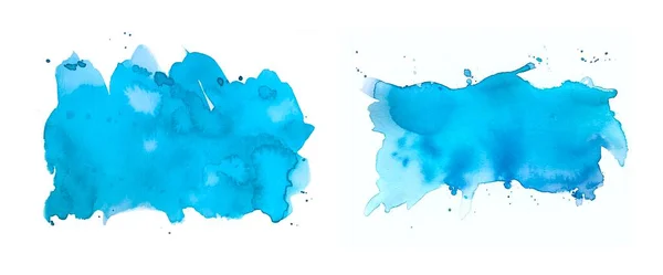 Állítsa Elszigetelt Akvarell Foltok Kék Türkiz Színű Fehér Alapon Absztrakt — Stock Fotó