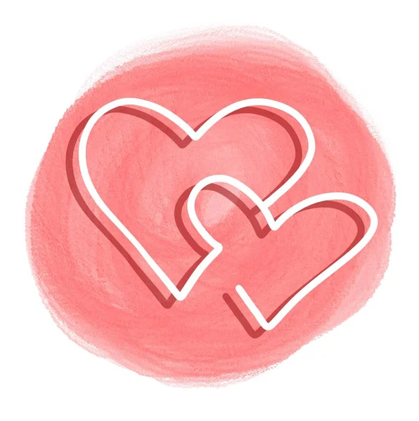 Stiker aşkı, iki kalp bir çizgi, suluboya fırça arkaplan üzerinde izole basit çizim — Stok fotoğraf