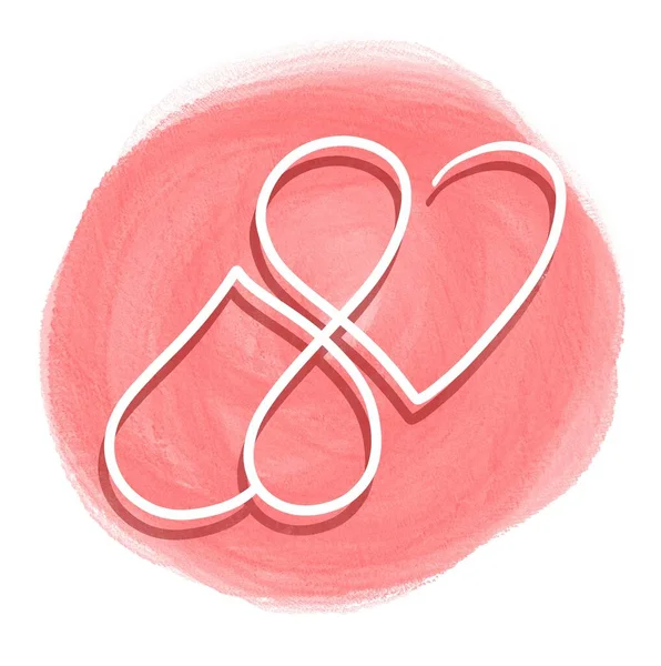 Stiker aşkı, iki kalp bir çizgi, suluboya fırça arkaplan üzerinde izole basit çizim — Stok fotoğraf