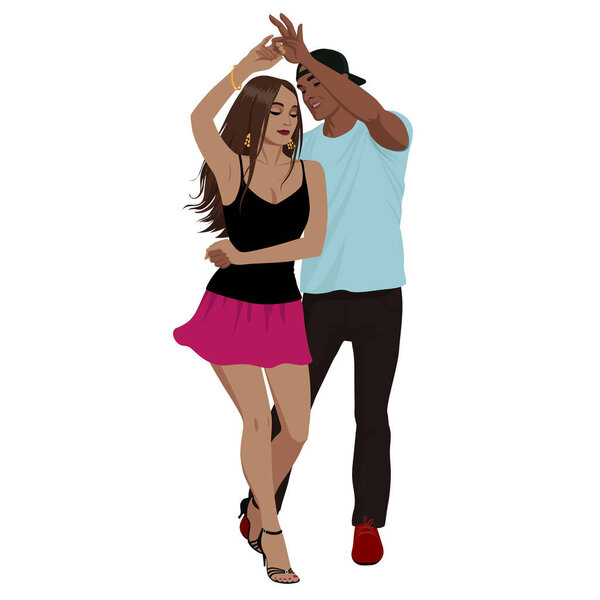 молодая счастливая пара танцует сальсу