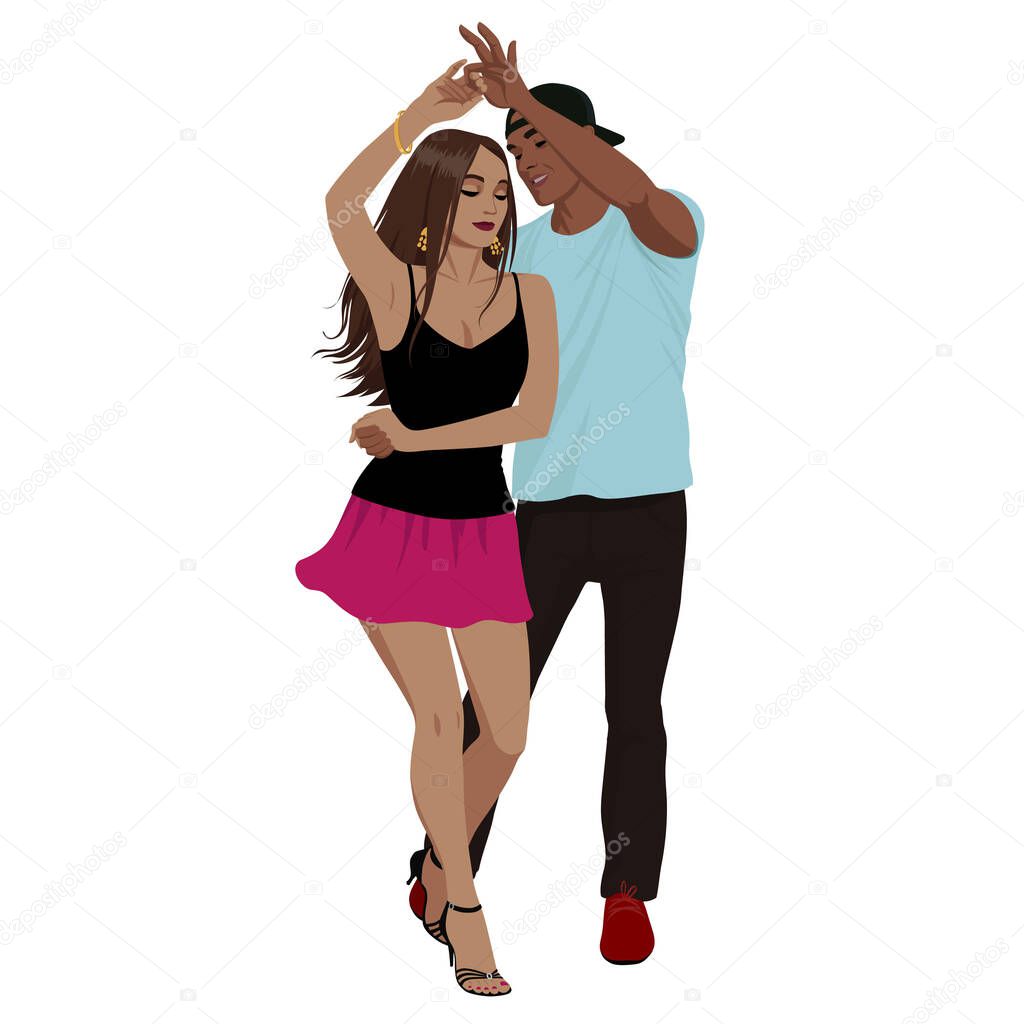 young happy couple dancing salsa