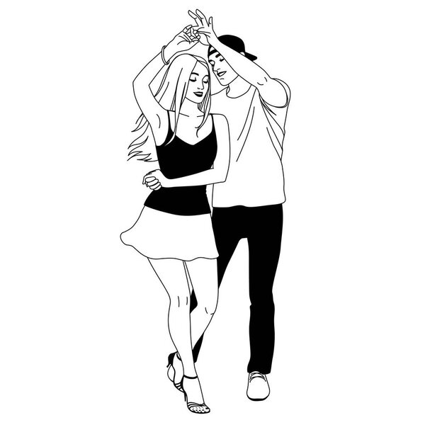 молодая счастливая пара танцует сальсу 