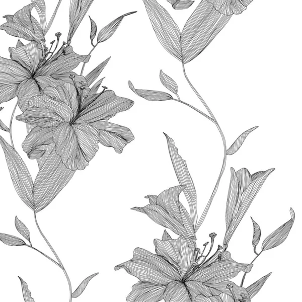 İşleme tarzında siyah beyaz bir zambak çizimi