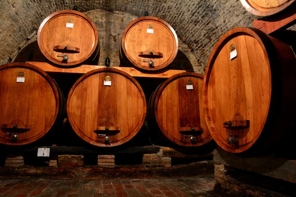 Barricas de vino en la bodega — Foto de Stock